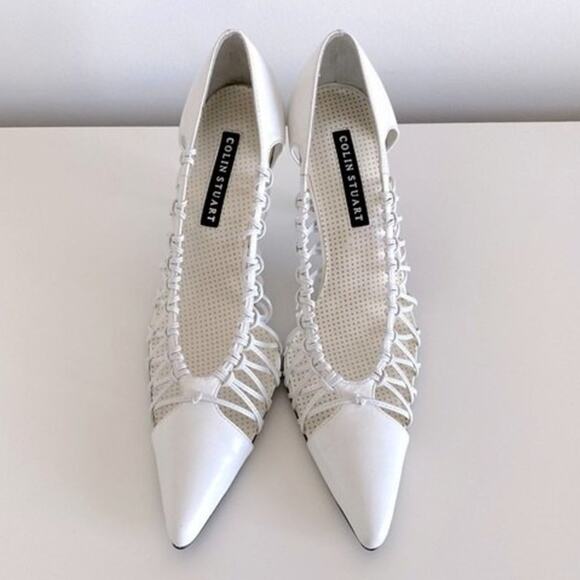 Colin Stuart White Leather Pointed Toe Caged Heel Size 7 - Picture 4 of 10